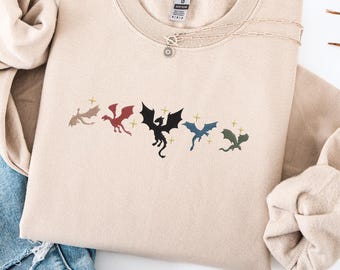 Fourth Wing Merch | Embroidered Dragons Sweatshirt, Crewneck | Comfort Colors Onyx Storm Iron Flame Basiath