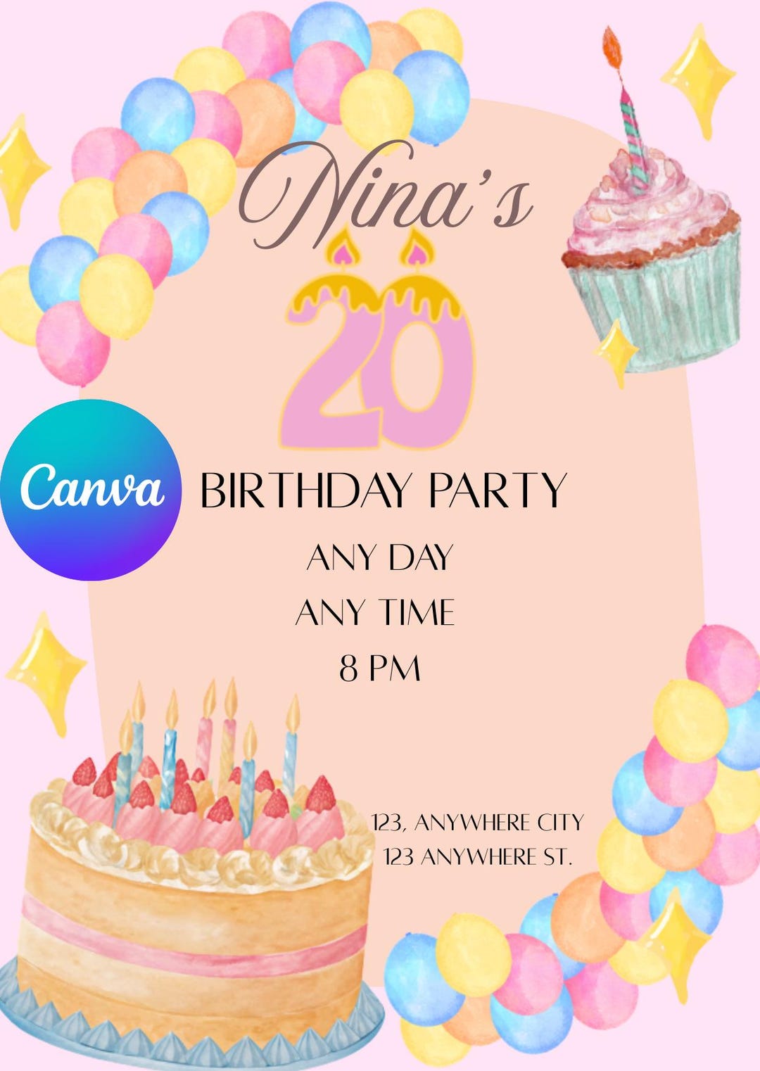 Cake Birthday Invitation Template, Cute Cake Party Invite, Canva Card ...