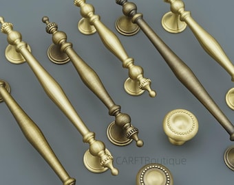 Tirador de gabinete de latón macizo - Tirador de cajón de bronce antiguo retro, pomos de puerta de cocina, herrajes