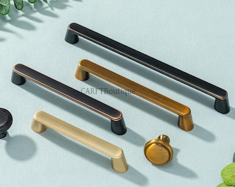 Black Copper Drawer Pulls knobs, Brushed Brass Cabinet handles,Antique Coffee Kitchen Door Hardware