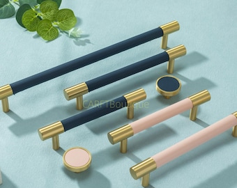 Tiradores de cuero azul oscuro para gabinetes: tiradores de cajón rosas, tiradores de tocador verdes, tiradores de latón