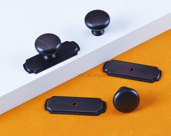 Black Drawer Knob with Back plate: Art Decor Cabinet Pull,Oil rubbed bronze knobs
