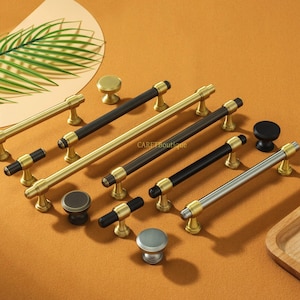 Puxadores de armário em latão maciço, puxadores de gaveta em níquel escovado, puxadores de armário de cozinha em bronze imagem 1