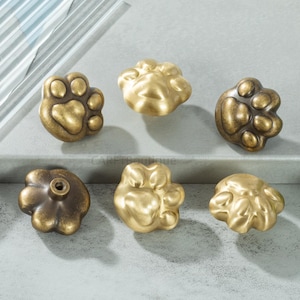 Solid Brass Cat Paw Drawer Knobs Pulls :Unique Cabinet knob handles,Gold Dresser knob