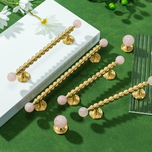 Poignées de bouton en cristal rose, poignées de meuble blanches, boutons de commode en laiton massif, poignées chromées