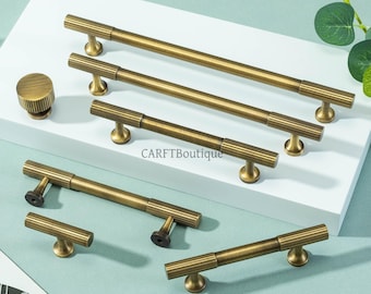 Poignées de tiroir en laiton antique, poignées d'armoire en laiton massif, poignée de porte de cuisine en nickel brossé