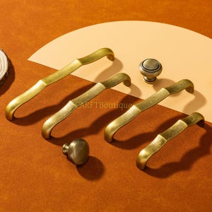 Wavy Brass Drawer Pulls – Antique Gold Bamboo Cabinet Door Handles, Dresser knobs