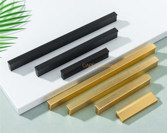 Brushed Brass Cabinet Pulls: Black Kitchen Door Handles ,Square Drawer pulls hardware
