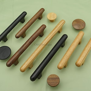 Black Oak Walnut Drawer Pulls Knobs: Natural Wood Cabinet door handles ,wooden dresser knob