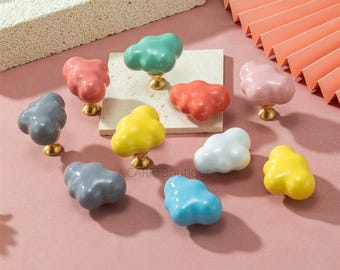 Ceramic Cloud Cabinet Knobs : Colorful Drawer Pulls, Kids Room Drawer knob