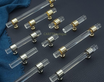 Poignées de poignée de tiroir en acrylique personnalisées, poignées d'armoire en argent doré, poignées d'armoire de cuisine