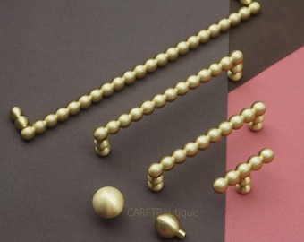 Beaded Drawer knobs and Pulls , Solid Brass Cabinet handles, Unique  Wardrobe door Pull