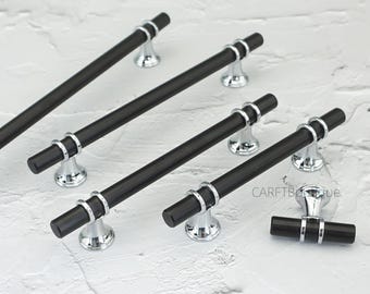 Black Chrome Cabinet Pulls ,kitchen handles ,  Dresser Drawer knobs ,Gift Cupboard Hardware