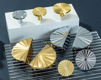 Solid Brass Sunshine Drawer Knobs: Gold Cabinet pulls, Chrome Kitchen handles Hardware