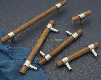 Customized Walnut drawer Pulls Knobs ,Wooden Cabinet handles ,Black Brass Nickel Kitchen door pulls
