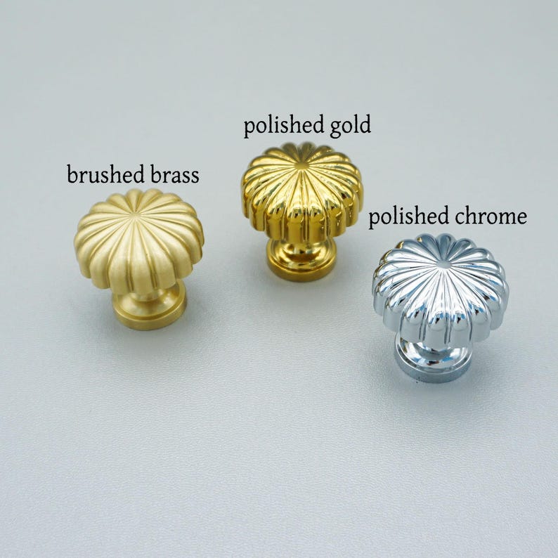 Solid Brass Pumpkin Cabinet Knobs pulls : Chrome, Gold Drawer pull, Kitchen handles Hardware image 2