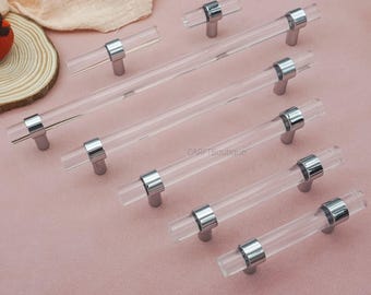 Acrylic Drawer pulls: Brass, Chrome, or Black Cabinet Handles , Bathroom door knobs and pulls