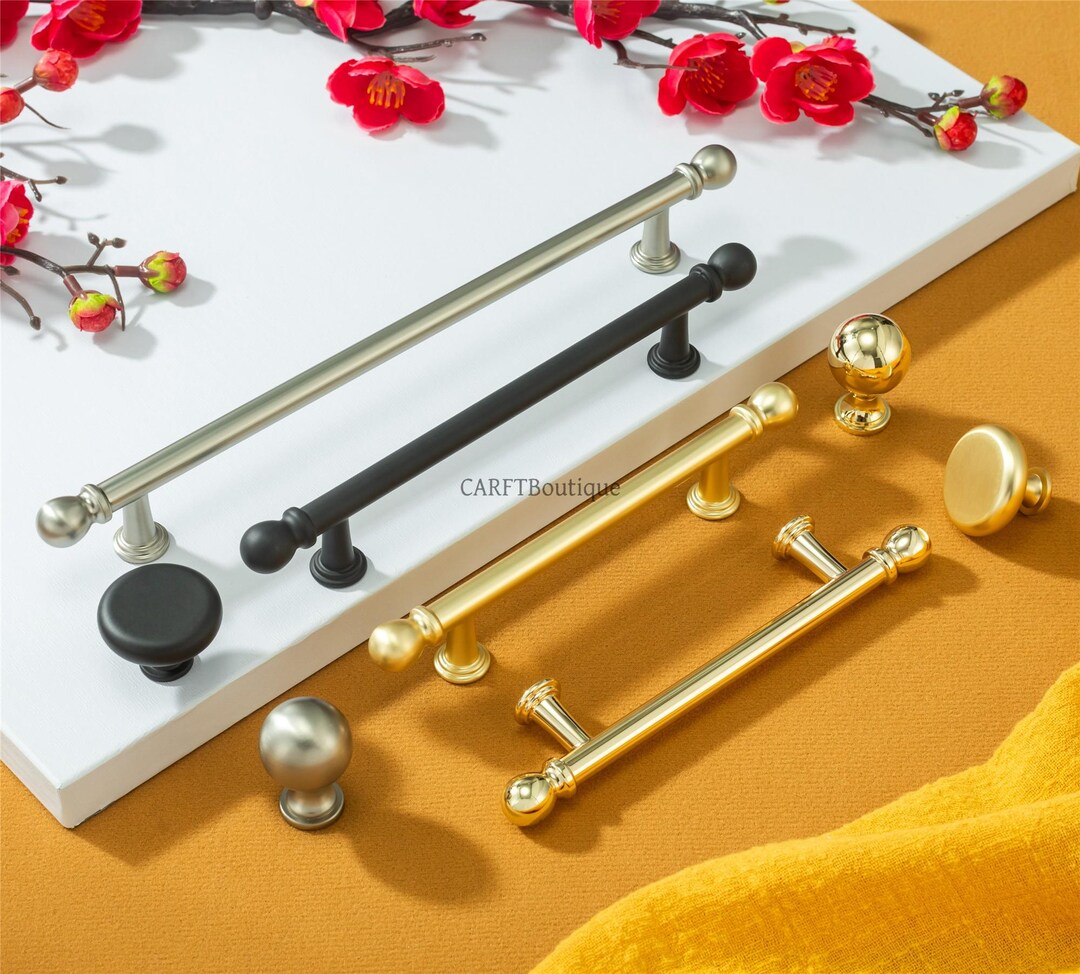 Brushed Brass Drawer Pulls ,cabinet Handles Black , Kitchen Door Knobs ...
