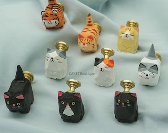Pomo de cajón de madera tallado a mano con forma de gato: Tiradores para armarios de habitación infantil, decoración artística