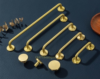 Solid Brass Cabinet knobs and Pulls ,  Drawer handles, Gold Kitchen Wardrobe door Pull hardware