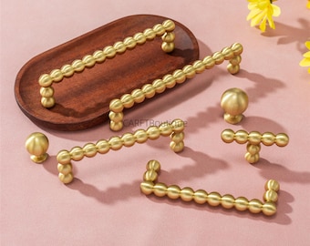 Beaded Brass Drawer Pulls knobs, polished chrome Cabinet handles, Unique door Pulls