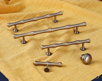 Massief messing ladeknoppen, antieke bamboe kastgrepen, chromen keukenhendel, kastbeslag