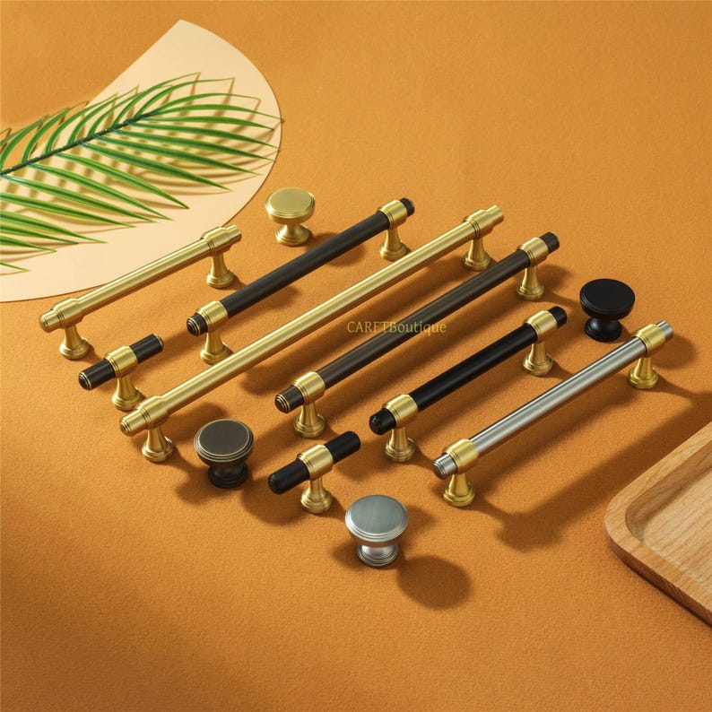 Puxadores de armário em latão maciço, puxadores de gaveta em níquel escovado, puxadores de armário de cozinha em bronze imagem 1