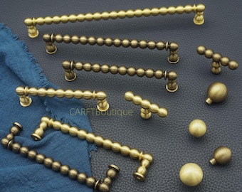 Aged Brass Beaded Drawer Pulls: Gold Cabinet Handles, Unique Dresser knobs hardware