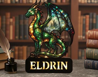 Luce notturna a LED Dragon Fantasy Book Nook, inserto decorativo per libreria con nome personalizzato, regalo magico per amanti dei libri