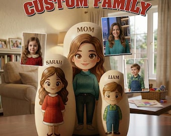 Muñecas rusas familiares para el Día de la Madre, Matrioska familiar de madera personalizada, regalo personalizado para mamá, recuerdo familiar para el hogar.