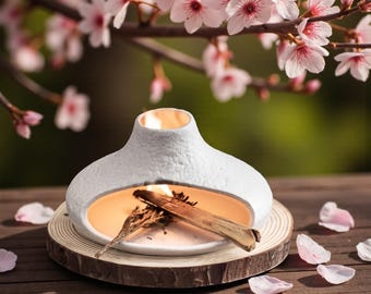 Bruciatore di incenso in ceramica con vassoio in legno: arredamento zen moderno