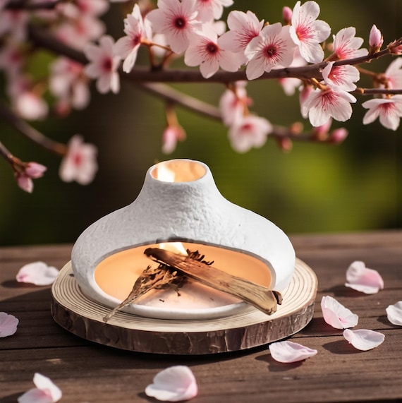 木製トレイ付き陶器製洞窟香炉：モダンな禅風装飾 - Etsy 日本