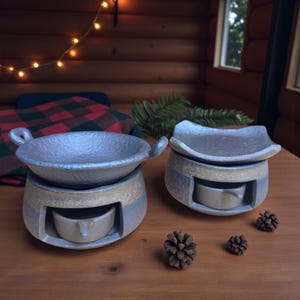 Calentador de té rústico de arcilla hecho a mano / Juego de quemador de incienso japonés