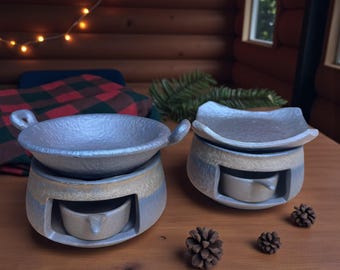 Handmade Rustic Clay Tea Warmer | Japanese Incense Burner Set