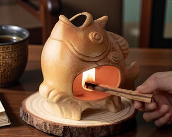 Handmade Ceramic Koi Incense Burner, Rustic Zen Decor