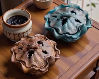 Handmade Ceramic Lotus Incense Burner, Zen Aromatherapy Decor