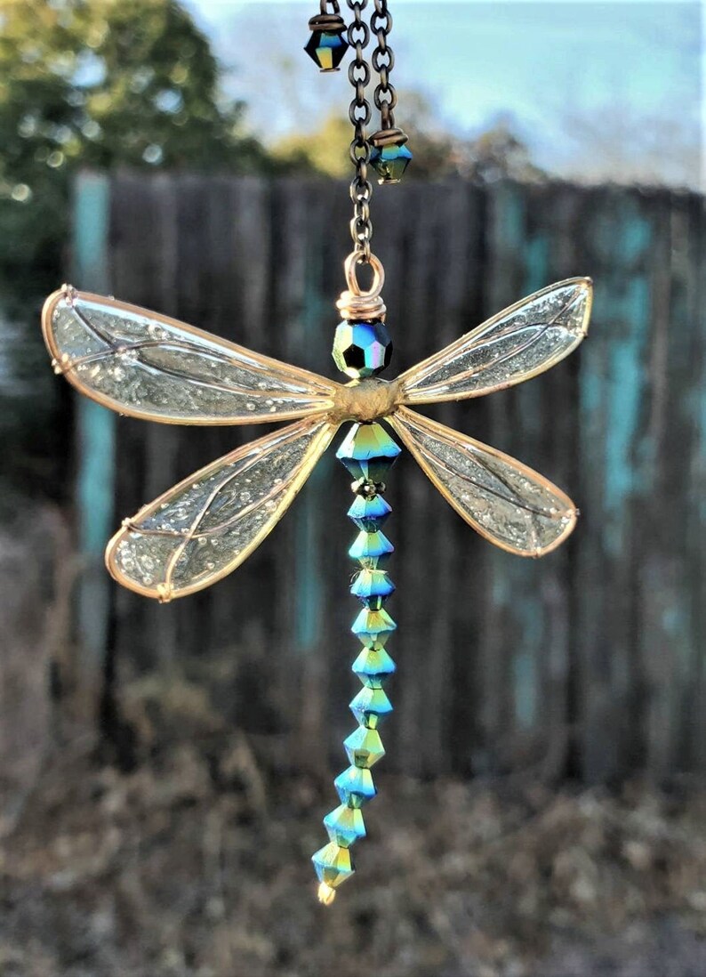 Dragonfly Rear View Mirror Charm Dragonfly Sun Catcher Etsy