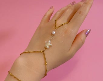 Star Pearl Hand Chain, 18k Gold Plated Stainless Steel, Tarnish Resistant Dainty Gift | Hand Ornament,