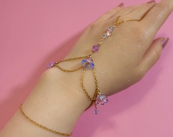 Lavender Flower Hand Ornament, 18k Gold Plated Stainless Steel Tarnish Resistant Hand Chain