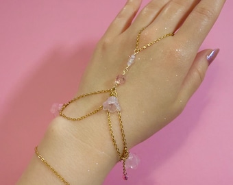 Sakura Pink Hand Ornament, 18k Gold Plated Stainless Steel Tarnish Resistant Hand Chain