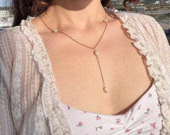 Natural White Freshwater Pearl Necklace, Y Necklace, Wedding Necklaces for Bride