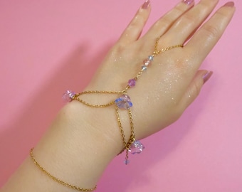 Handkedja med lavendelblomma, 18k guldpläterat rostfritt stål, missfärgningsbeständig handdekoration | Armband med älvor som present till henne