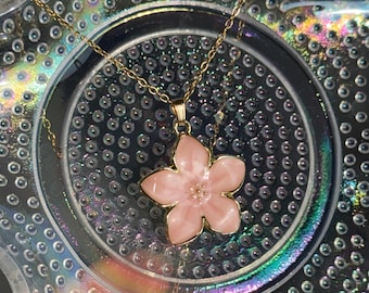 Pink Blossom Pendant Necklace, Tarnish Resistant Handmade Jewelry