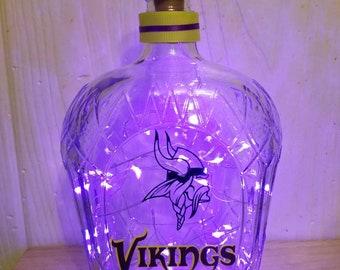 Vikings light made from recycled glass bottle with purple cork lights