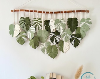 Monstera Macrame Leaf Wall Hanging, Boho Green Home Decor