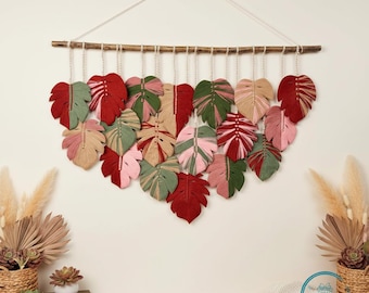 Monstera Macrame Leaf Wall Hanging, Boho Green Home Decor