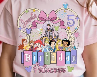 Princess Birthday Shirt with Name, Age, Custom Name, Mommy, Daddy, Sister, Brother, Grandma Roles, Matching Family Trip Tee 2026