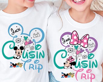 Camisetas combinando para viagens em família da Disney, camisetas do esquadrão de primos do Mickey e da Minnie, roupas para férias na Disneyworld e Disneyland.