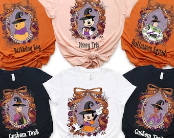 Halloween Disney Trip Shirt, 9 Character Options, Custom Text Witchy Disney Vacation Matching Family tshirt