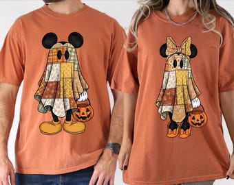 Comfort Colors Vintage Halloween Tee Mickey Not-So-Scary Ghost Patchwork Personalized Family Disney Vacation 2026 Shirt